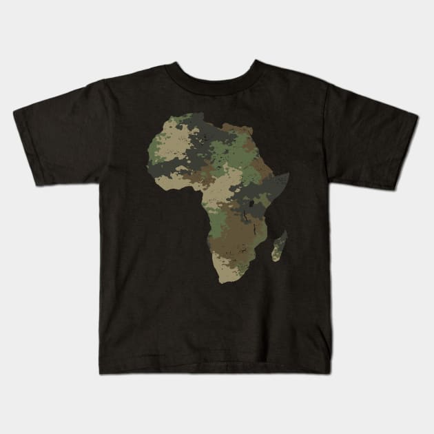 Africa Continent Map Camo Pattern African Safari Camouflage Kids T-Shirt by BraaiNinja